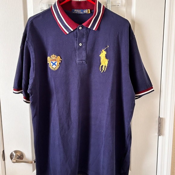 Polo Ralph Lauren Crest & Big Pony Mens Polo Shirt XLT Navy Blue/Gold Embroided - Picture 9 of 12